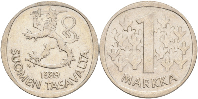 ФИНЛЯНДИЯ 1 МАРКА 1989 M KM 49а медно-никель 4556-825