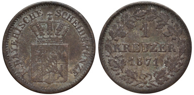 Бавария 1 крейцер 1871 Людвиг II (1864-1886) KM 487 серебро 75-1065