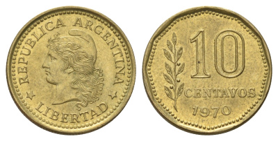 Аргентина 10 сентаво 1970 KM 66 латунь 39-141