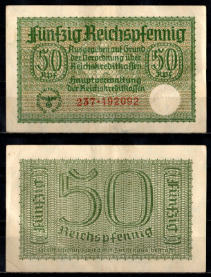 Германия 50 рейхспфеннигов ND (1940-1945) Pick R135 бумага 6352-54-3-1