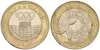 Колумбия 1000 песо 2014 KM 299 биметалл 4176-852