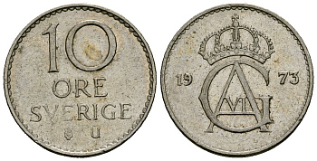 Швеция 10 эре 1973 Густав VI Адольф (1950-1973) KM 835 медно-никель 4173-1034