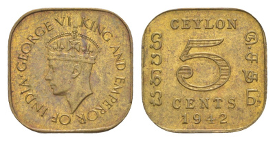 Цейлон 5 центов 1942 KM 113.1 никель латунь UNC 1516-131