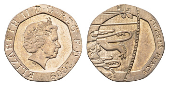 Великобритания 20 пенсов 2009 Елизавета II (1952-2022) KM 1111 медно-никель UNC 4696-861