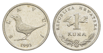 Хорватия 1 куна 1993 западный соловей, легенда на хорватском KM 9.1 медь цинк никель UNC 4651-549