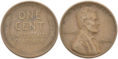США 1 ЦЕНТ 1944 ЛИНКОЛЬН KM А132 медь цинк 3309-524