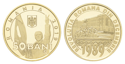 Румыния 50 бань (бани) 2019 30 лет Румынской революции декабря 1989 года KM 445 никель латунь PROOF 11-251-15