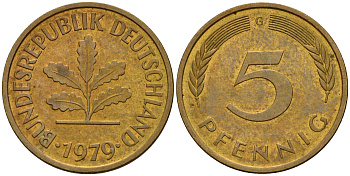 ФРГ 5 пфеннигов 1979 G J.382, KM 107 сталь плакированная латунью    4598-1023