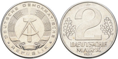 ГДР 2 марки 1957 А KM 14 алюминий UNC 4574-524