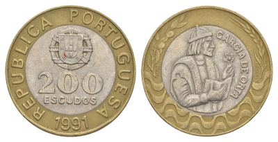 Португалия 200 эскудо 1991 Гарсия Де Орта (1501-1568) KM 655 биметалл 4393-331