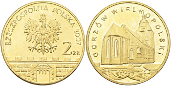 Польша 2 злотых 2007 MW, серия польские города, Гожув-Велькопольский KM 623 латунь 4586-1257