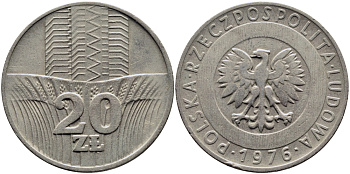 Польша 20 злотых 1976 MW KM 67 медно-никель 51-1511