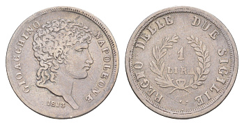 Неаполь 1 лира 1813 Иоахим Мюрат (1808-1815) KM 257 серебро 00-903-15