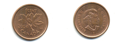 Канада 1 цент 2004 Елизавета II (1952-2022), кленовый лист KM 490 цинк плакированный медью 177-1451