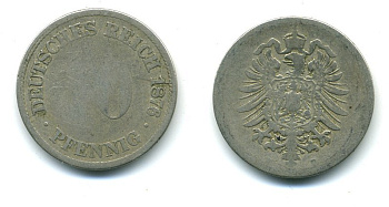 ГЕРМАНИЯ 10 ПФЕННИГОВ 1876 D, СТАРОГЕРБОВКА, KM 4, J. 4 медно-никель 54-453