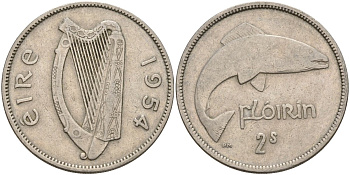 Ирландия 2 шиллинга = 1 флорин 1954 KM 15a медно-никель 4144-1032