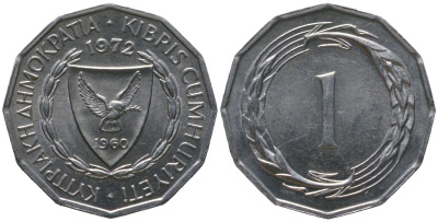 Кипр 1 миль 1972 KM 38 алюминий UNC 4567-658