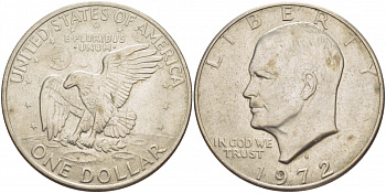 США 1 доллар 1972 D, Президент Эйзенхауэр, лунный орел KM 203 медь плакированная медно-никелем 4537-933