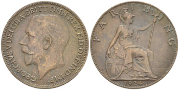Великобритания 1 фартинг 1924 Георг V (1910-1936) KM 808.2, Spink 4060 бронза 4543-1031