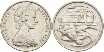 Австралия 20 центов 1981 Елизавета II (1952-2022), утконос KM 66 медно-никель 115-1034
