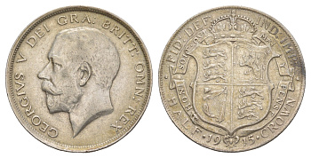 Великобритания 1/2 кроны 1915 Георг V (1910-1936) KM 818, Spink 4011 серебро 1520-1444