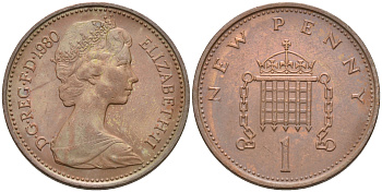 Великобритания 1 пенни 1979 Елизавета II (1952-2022) KM 915, Spink 4237 (B1) бронза 4594-118