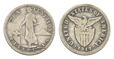 Филиппины 10 сентаво 1917 Администрация США KM 169 серебро 4668-658