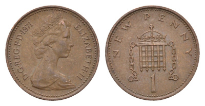 Великобритания 1 пенни 1971 Елизавета II (1952-2022) KM 915, Spink 4237 (B1) бронза 4697-929