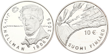 Финляндия 10 евро 2006 200 лет со дня рождения Йохана Снелльмана, философ KM 124 серебро PROOF 1066-11-22