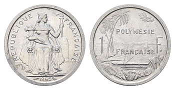 Французская Полинезия 1 франк 1965 год-тип KM 2 алюминий UNC 4666-457