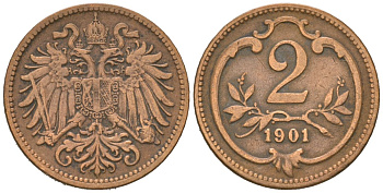Австрия 2 геллера 1901 Франц Иосиф I (1848-1916) KM 2801 бронза 4615-167