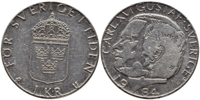 Швеция 1 крона 1984 Карл XVI Густав (1973- ) KM 852a медно-никель 4397-1135