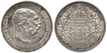 Австрия 1 крона 1914 Франц Иосиф I (1848-1916) KM 2820 серебро    4116-654