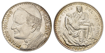 Ватикан медаль в честь избрание папой римским Иоанна Павла II ND (1978) Иоанн Павел II, Пьета Микеланджело, диаметр 35 мм, вес 15,9 гр медно-никель плакированный серебро 4667-1243