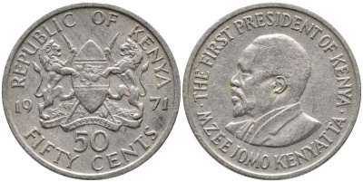 Кения 50 центов 1971 Джомо Кениата KM 13 медно-никель 110-614