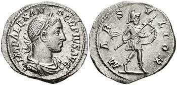 Римская Империя денарий 232 Александр Север MARS VLTOR Марс Рим Extremely fine RIC 246 серебро 1073-5-6-4