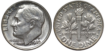 США 10 центов = дайм 1980 P, Рузвельт KM 195а медь плакированная медно-никелем 4124-451