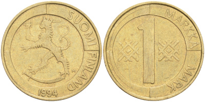 ФИНЛЯНДИЯ 1 МАРКА 1994 M KM 76 алюминиевая бронза 4556-537