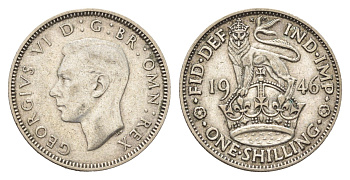 Великобритания 1 шиллинг 1946 Георг VI (1936-1952), Английский герб KM 853, Spink 4082 серебро 4118-123