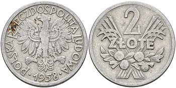 Польша 2 злотых 1958 MW KM 46, Parchimowicz 216a алюминий 08-726