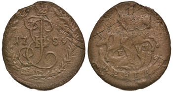 Россия деньга 1789 ЕМ, Екатерина II (1762-1796) Биткин 731 медь 633-1721