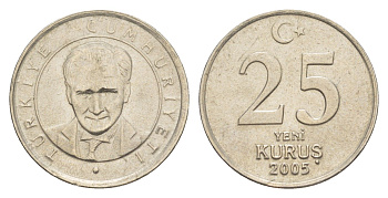 Турция 25 курушей 2005 Кемаль Ататюрк KM 1167 медь цинк никель 4647-624