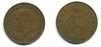 Великобритания 1 пенни 1935 Георг V (1910-1936) КМ 838, Spink 4055 бронза 4110-243