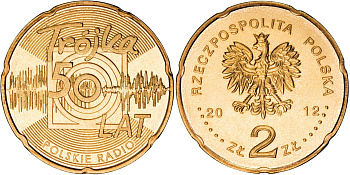 Польша 2 злотых 2012 MW, 50 лет радио "тройка" KM 816 нордик  UNC  M73-14