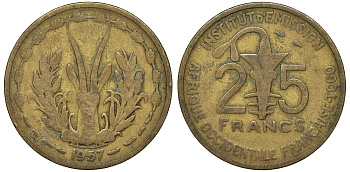 Французская Западная Африка, Того 25 франков 1957 KM A9 алюминиевая бронза 4162-522