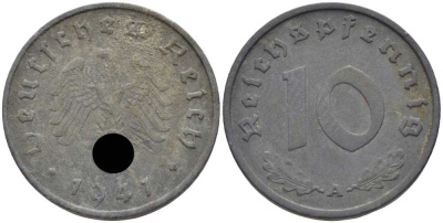 ГЕРМАНИЯ 10 РЕЙХСПФЕННИГОВ 1941 А KM 101, J. 371 цинк 4401-725