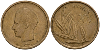 Бельгия 20 франков 1982 Belgie, Бодуэн I (1951-1993) KM 160 никель бронза 4601-351