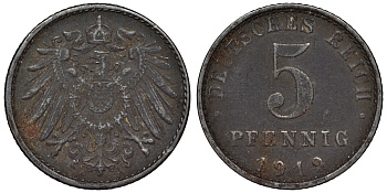 Германия 5 пфеннигов 1919 A KM 19, J. 297, Weege 5 железо 4118-1053
