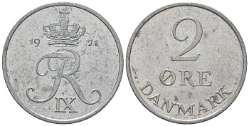 Дания 2 эре 1971 C; S, Фредерик IX (1947-1972) KM 840 цинк aUNC 4618-469