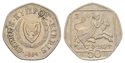 Кипр 50 центов 1994 KM 66 медно-никель 4633-736
